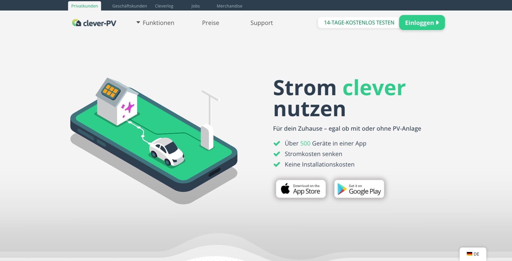 clever-pv.com homepage — Smart energy management for your home
